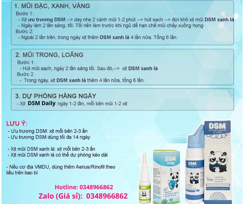 Hướng dẫn dùng xịt mũi DSM từng trường hợp