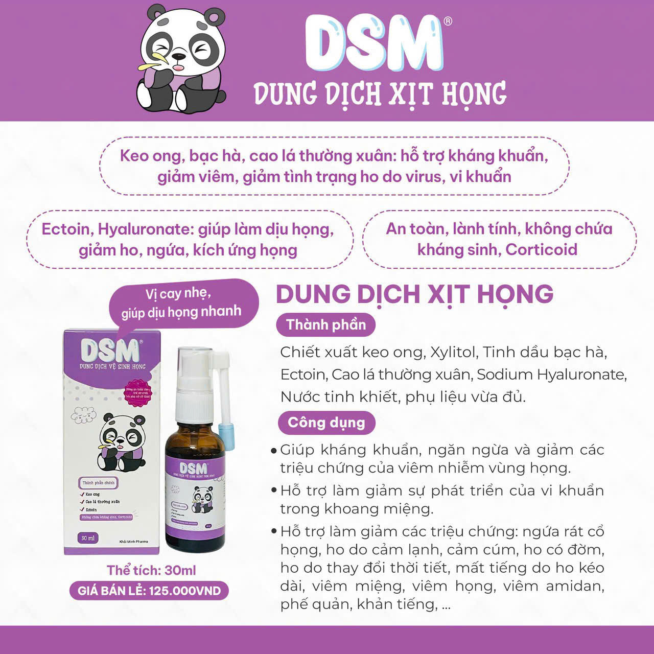 Xịt họng DSM tím dịu họng giảm ho