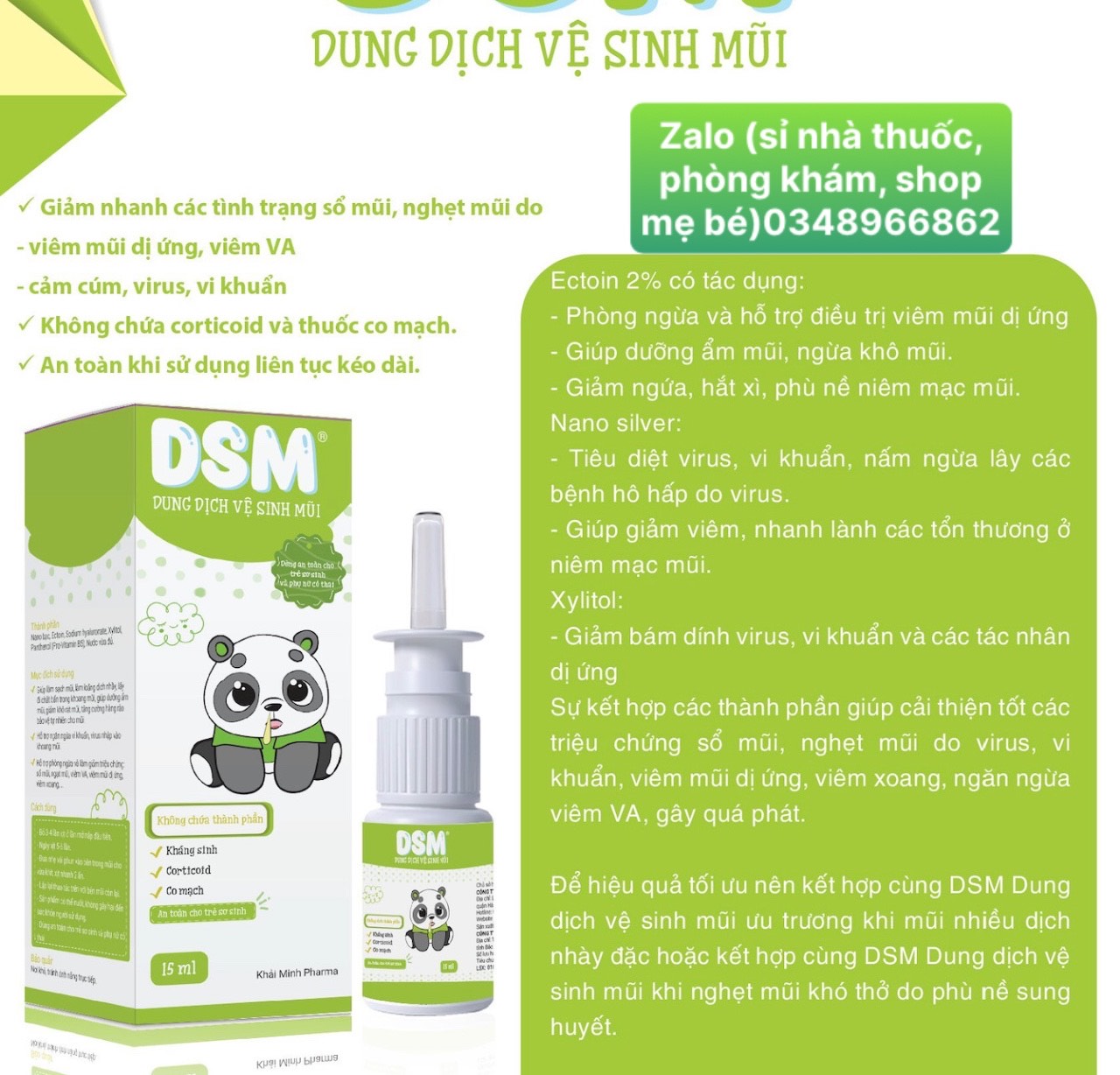 Ưu điểm của xịt mũi DSM xanh lá