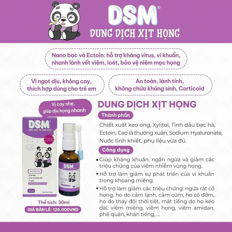 Xịt họng DSM làm sạch giảm ngứa rát cổ họng