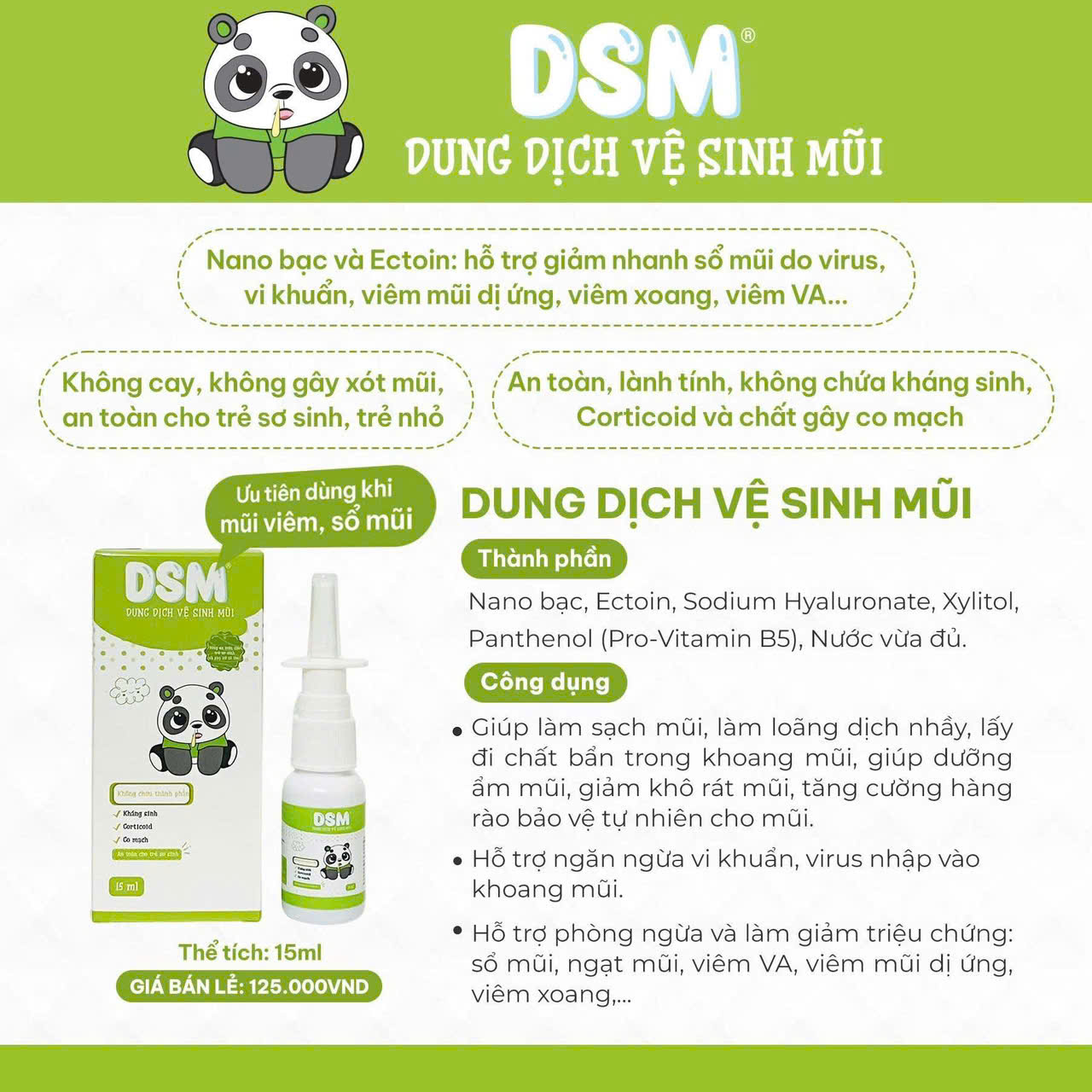 Xịt mũi DSM xanh lá giảm nhanh sổ mũi