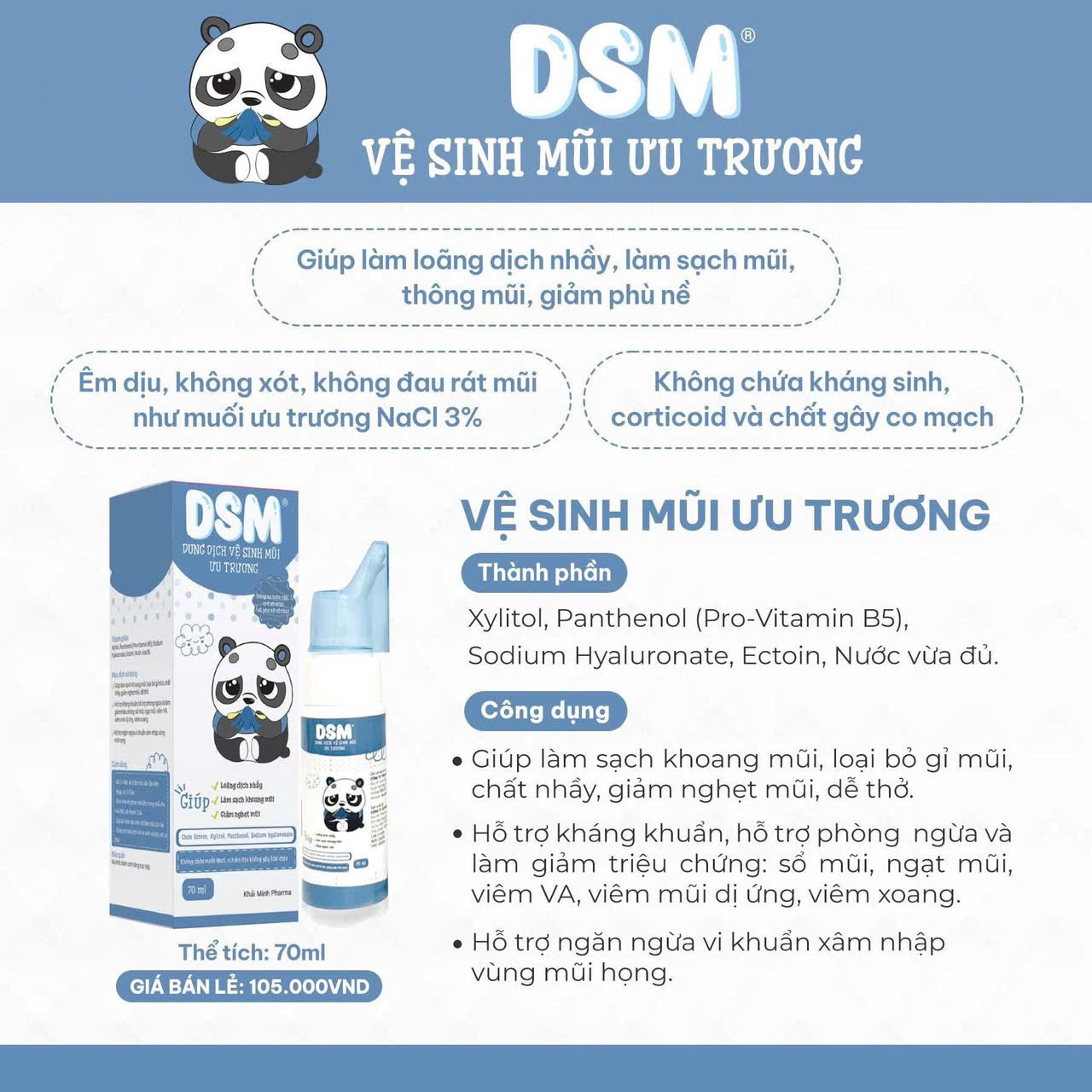 Xịt mũi ưu trương DSM giảm dịch mũi loãng dịch đặc