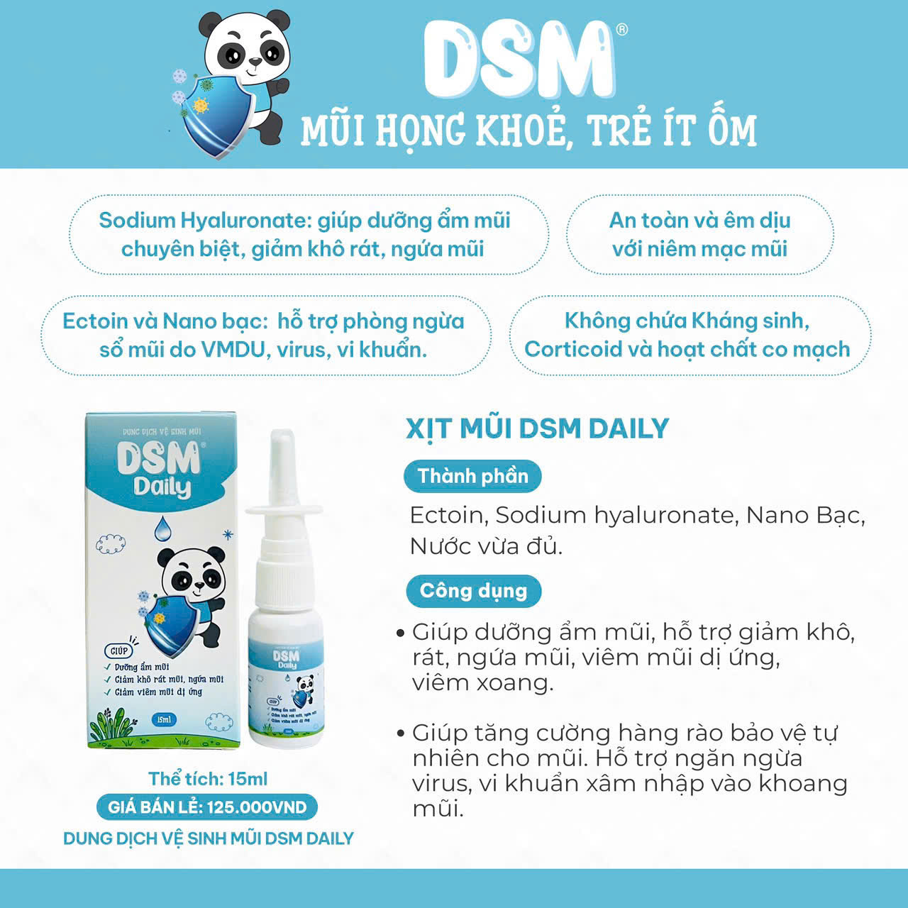 Xit mũi DSM Daily dưỡng ẩm mũi giảm khô ngứa mũi viêm mũi dị ứng