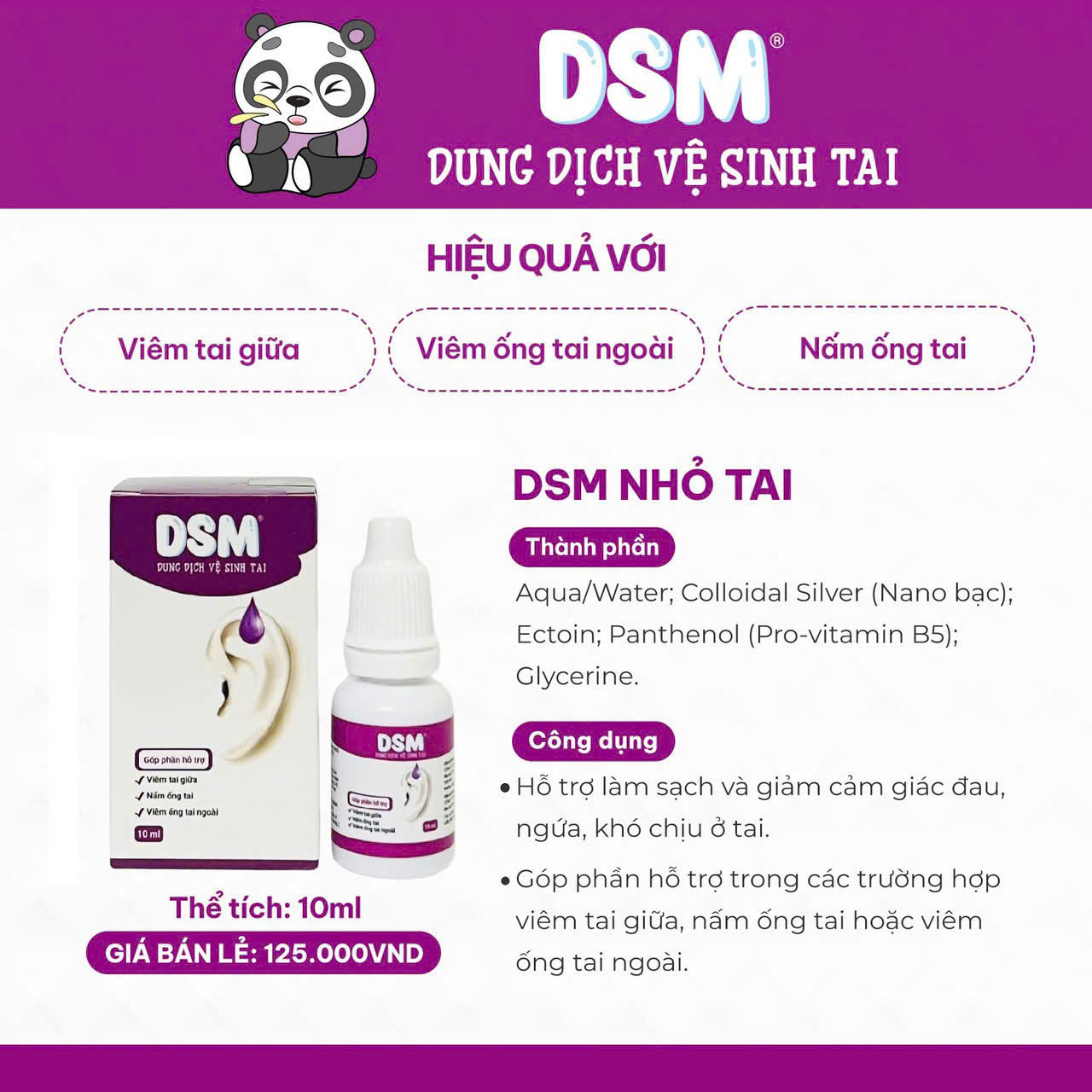 Nhỏ tai DSM khi viêm tai giữa nấm ống tai hoặc viêm tai ngoài